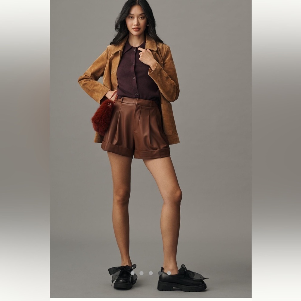 NWT new 12 Anthropologie Maeve faux leather cuffed shorts chocolate brown - Picture 10 of 15